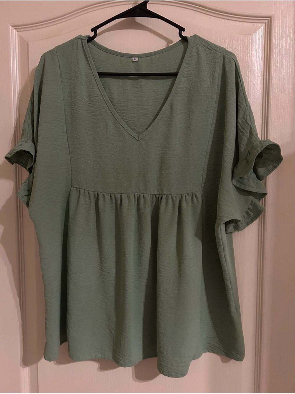 V-Neck Sage Green Women's Peplum Top